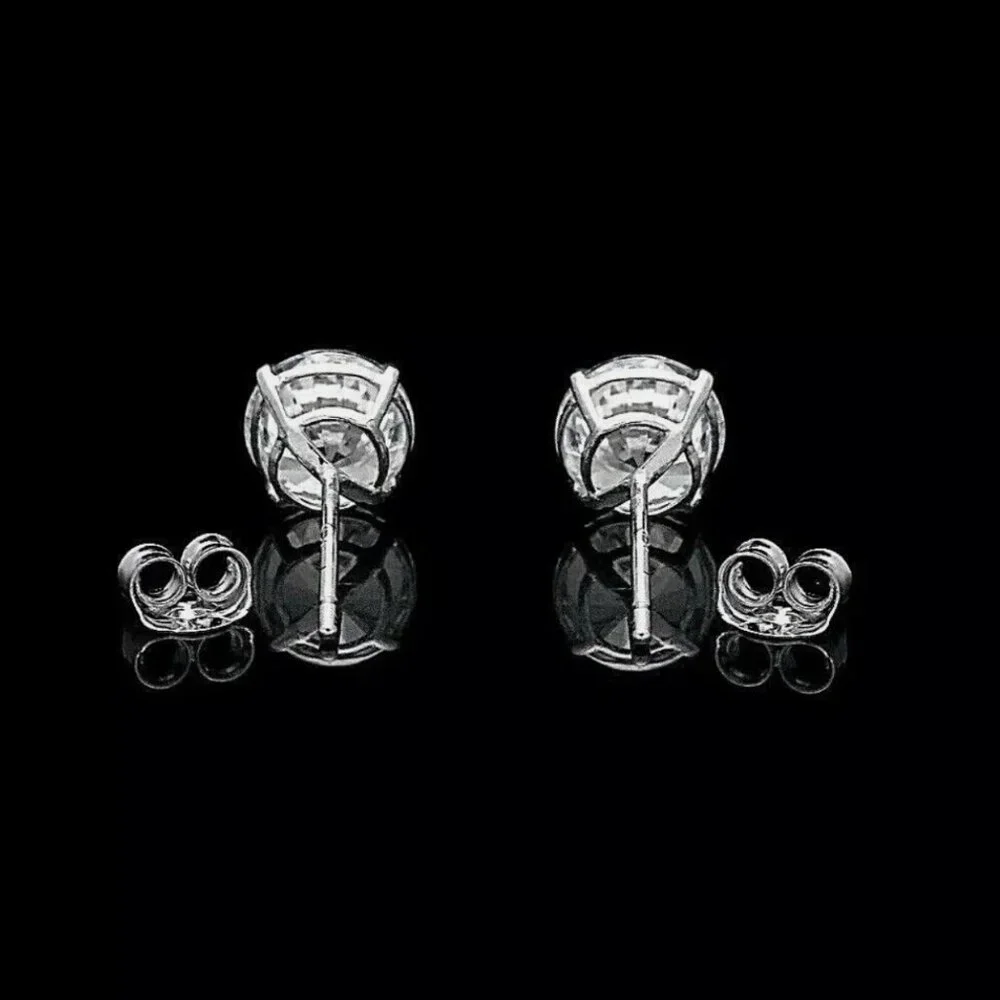 Womens Earrings 3.00 Ct Round Cut VVS1/D 14k White Gold 7mm Push Back With Box